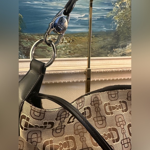 Gucci Large Horsebit Canvas and LeatherHobo Shoulder Bag EUC - Picture 2 of 10
